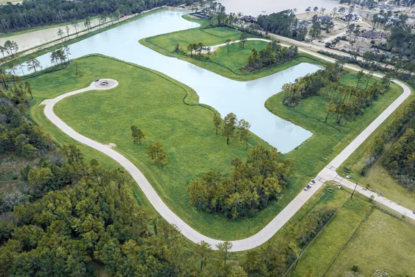 an aerial view of a garden