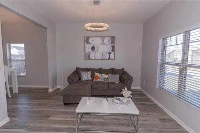 a living room with a couch and a table