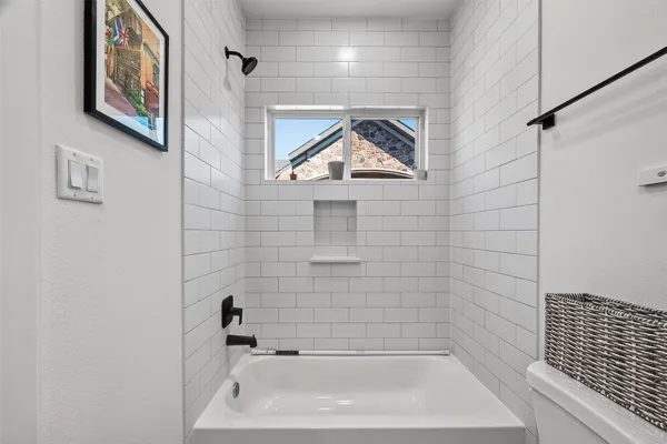 a bathroom with a bathtub