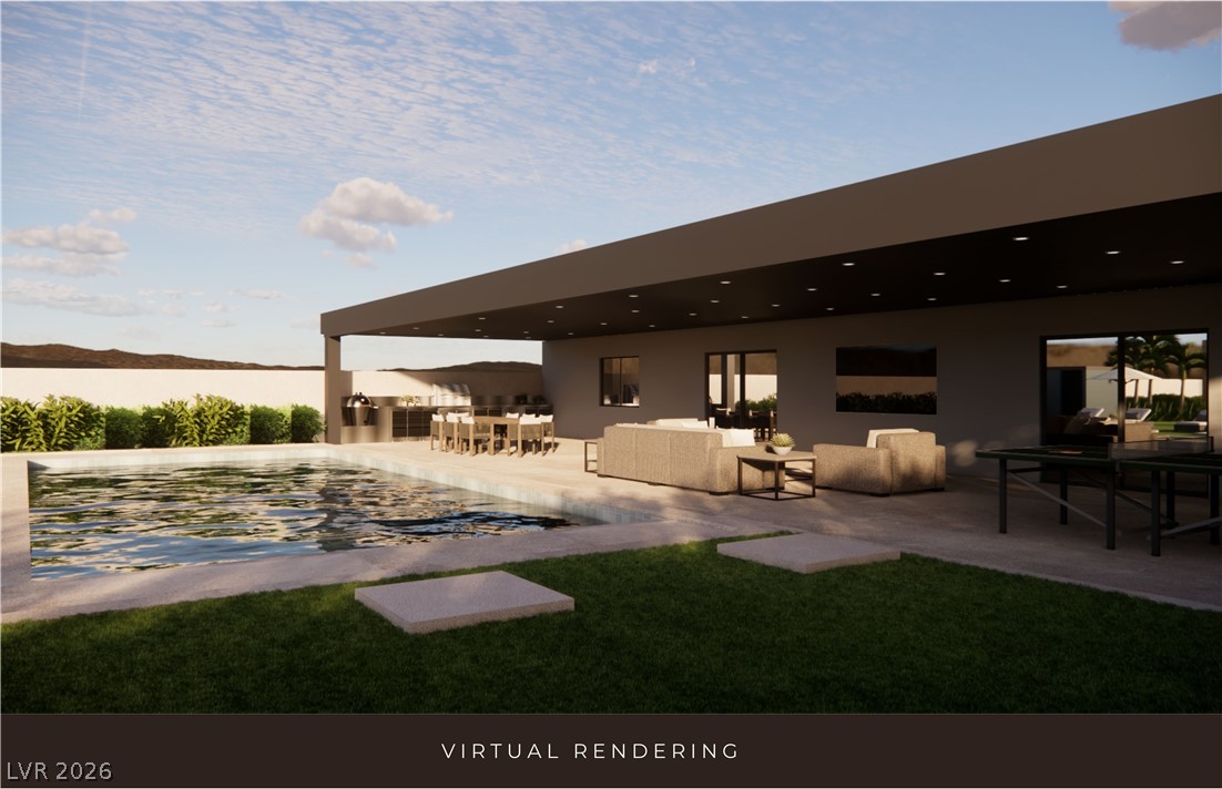 153 Montevallo Bnd Street Henderson, NV 89015 - Photo 61 of 65 Rear view of property featuring an outdoor living / dining area, a patio area, and stucco siding