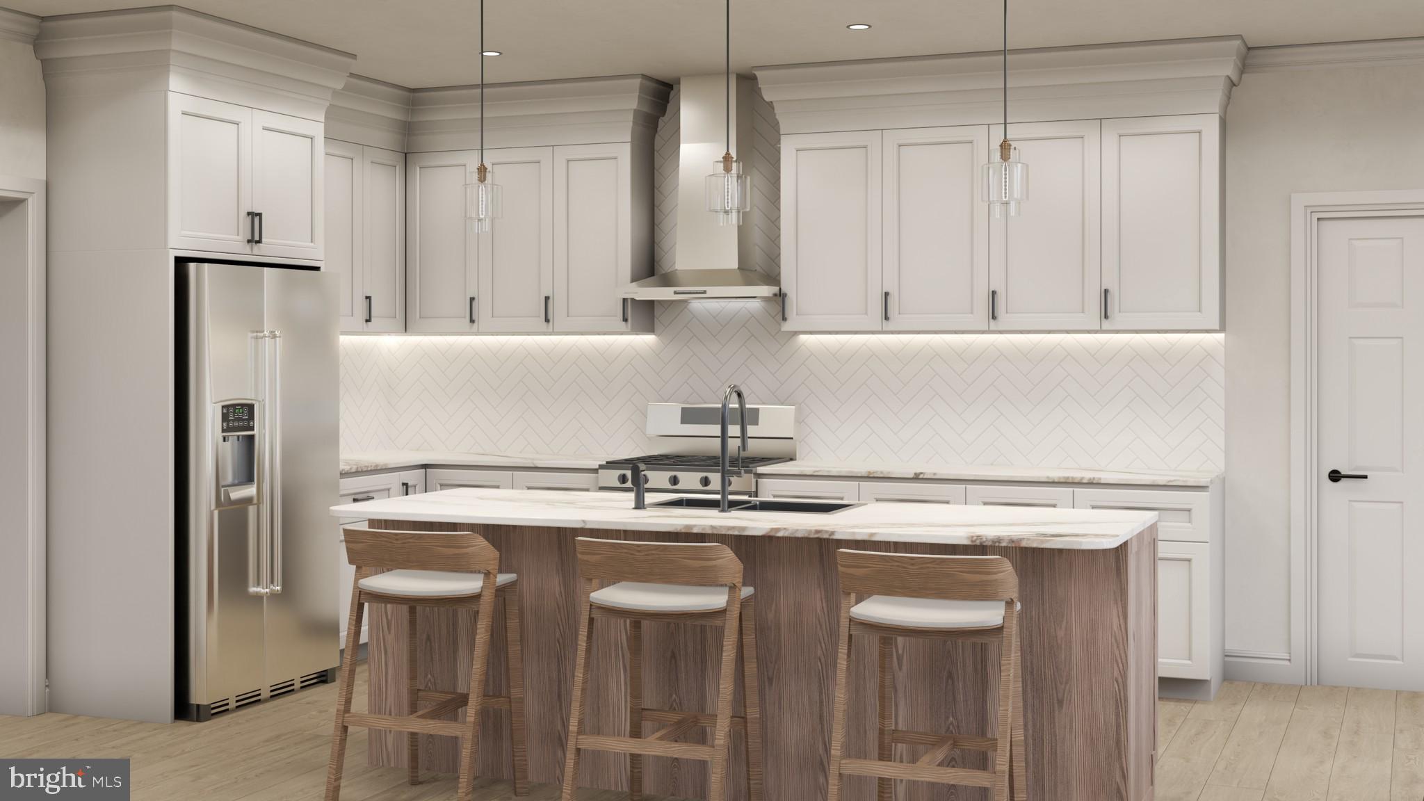 13 Beaver Avenue Mount Laurel, NJ 08054 - Photo 6 of 14 a kitchen with kitchen island a stove a refrigerator and white cabinets with wooden floor