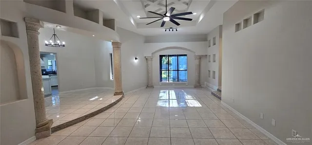 a view of a hallway with a shower