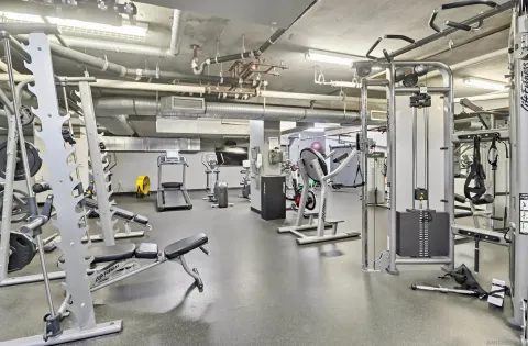 a view of a room with gym equipment