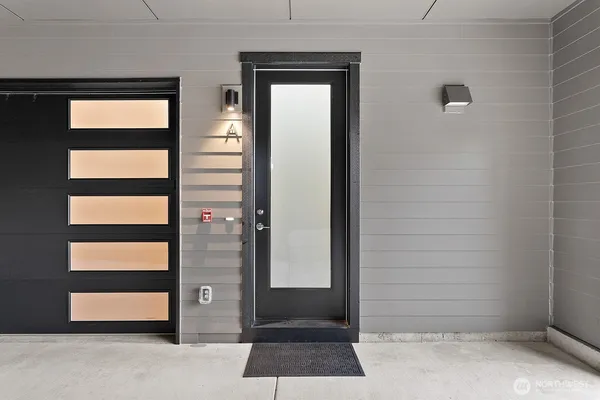 a view of a door house with a door