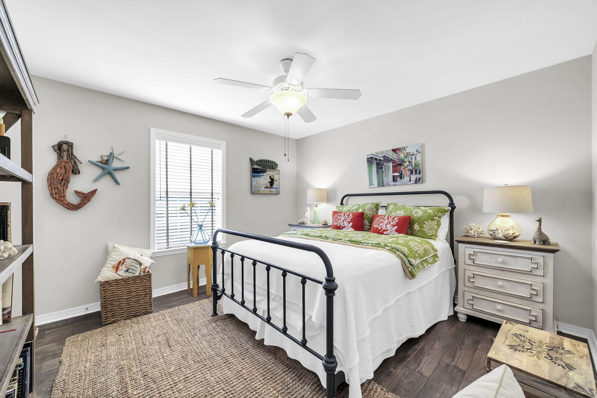 386 Hunters Road Santa Rosa Beach, FL 32459 - Photo 24 of 35 a bedroom with a bed and a chandelier