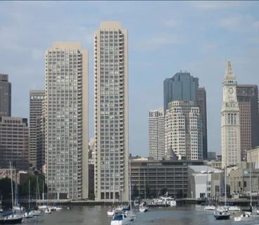 a view of a city with tall buildings