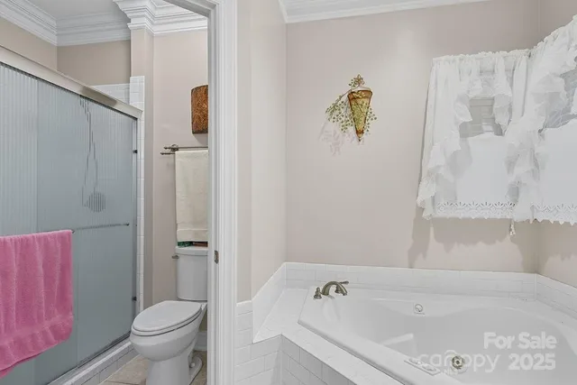 a bathroom with a bathtub and toilet
