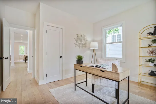 a room with table and window