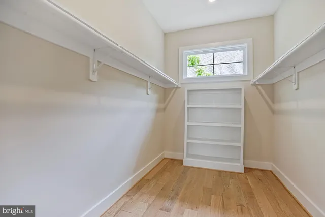 a view of walk in closet with empty racks