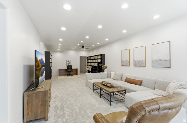 1712 Somerset Ridge Drive Draper, UT 84020 - Photo 58 of 76 Expansive living area with recessed lighting, carpeted flooring, and built-in shelving