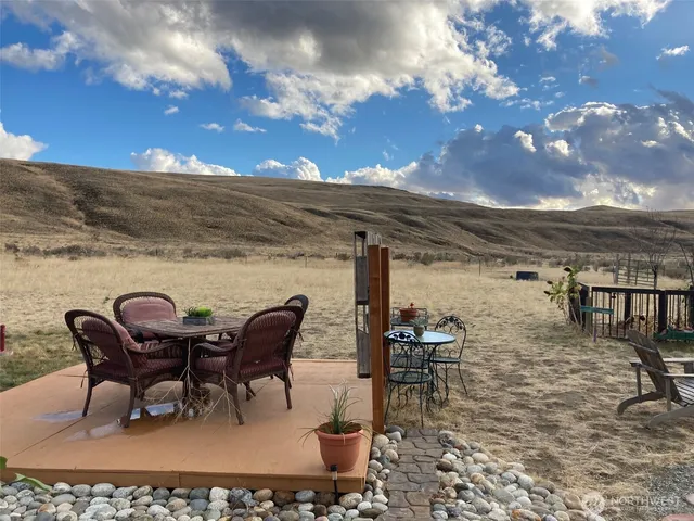 a view of an outdoor space and mountain view