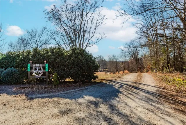 a view of a yard with snow on the road