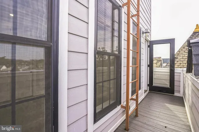 a view of a balcony from door