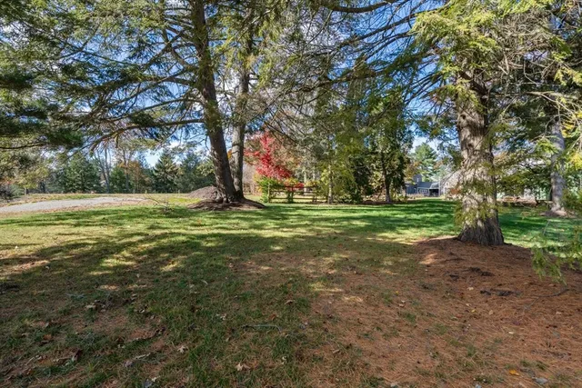 a view of a fountain with a big yard