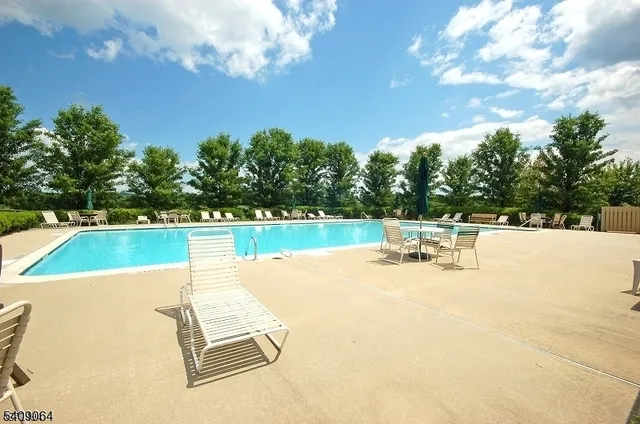 a view of a street with a yard and large trees