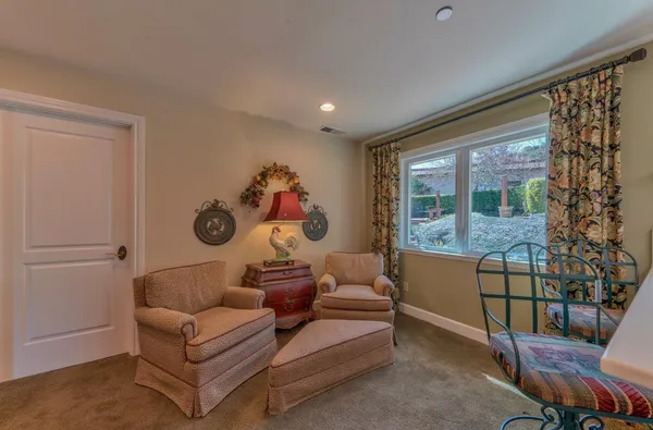 a living room with furniture and a rug