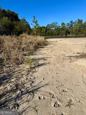a view of a yard with wooden fence