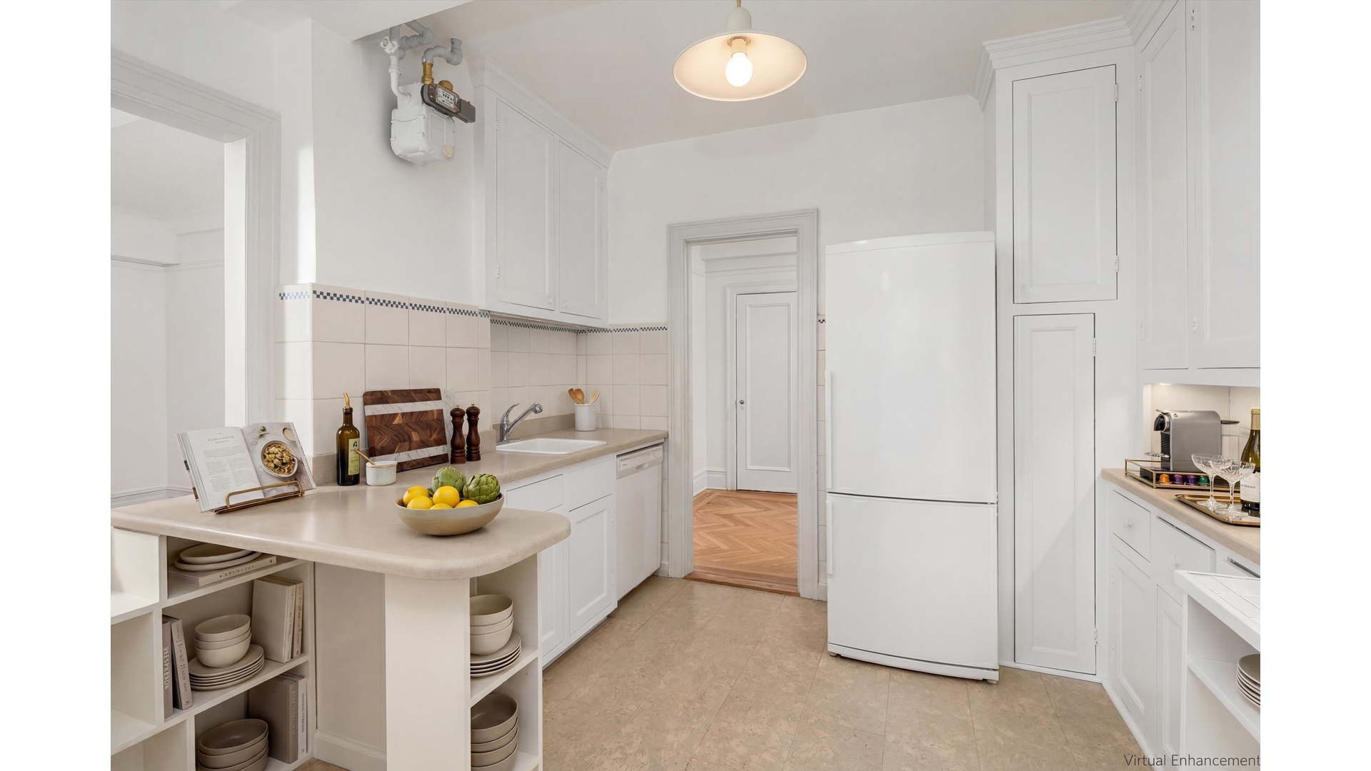 340 Riverside Drive, Unit 6D Manhattan, NY 10025 - Photo 5 of 26 a kitchen with a refrigerator a stove and a cabinets