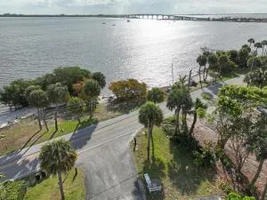 a view of a lake with outdoor space