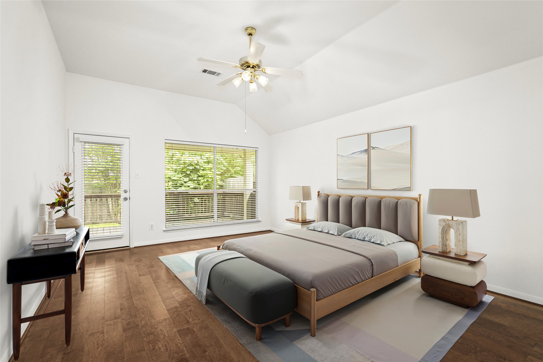 142 South Veranda Ridge Drive Spring, TX 77382 - Photo 14 of 31 The oversized Primary Bedroom allows for plenty of natural light, with access to the back deck and is accented with engineered hardwood floors. (This photo has been virtually staged.)
