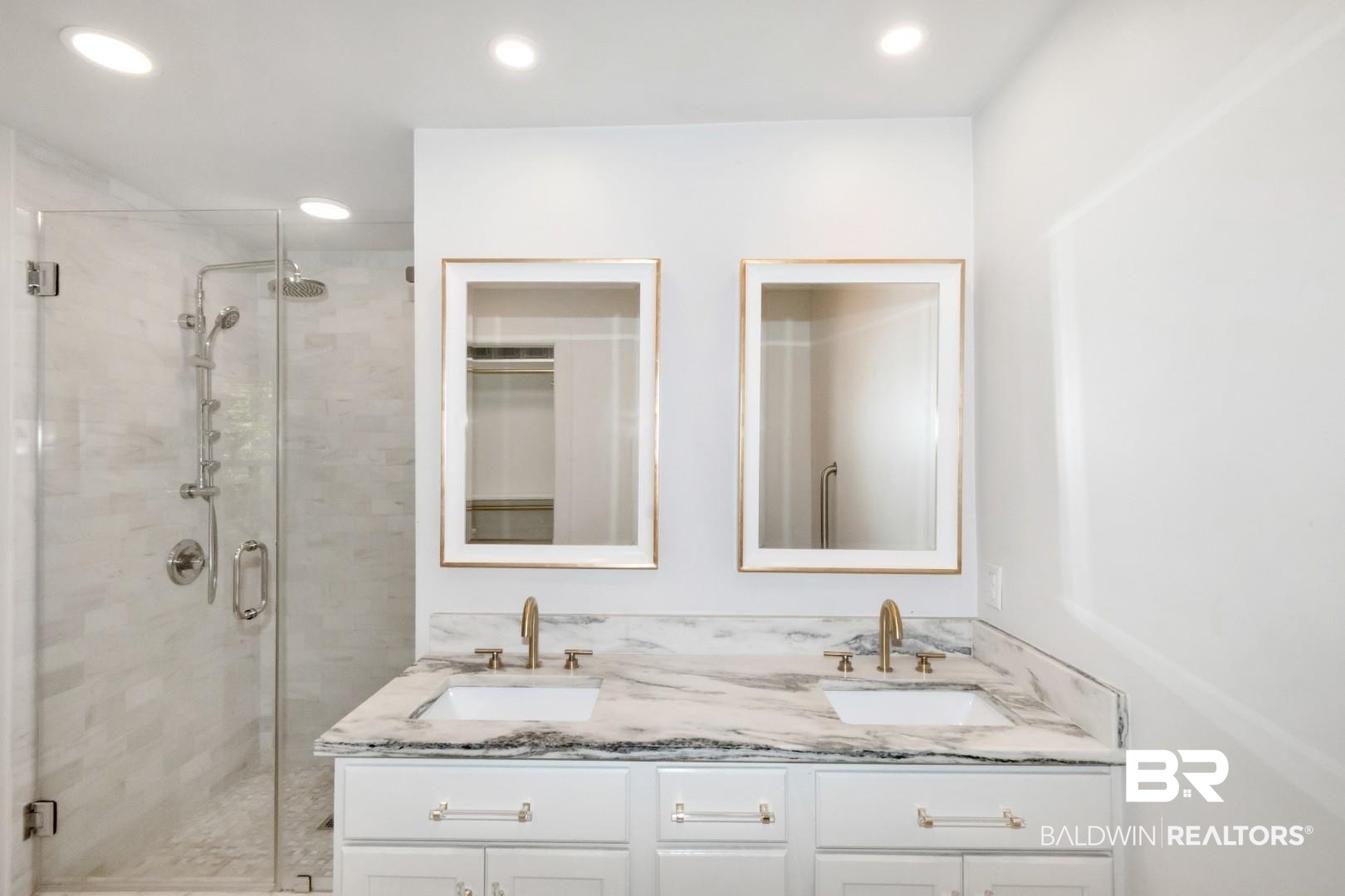 18 Princess Anne Road Mobile, AL 36608 - Photo 23 of 41 Full bath with a stall shower, double vanity, and recessed lighting