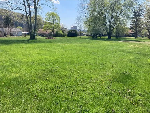 a view of a field of grass and trees