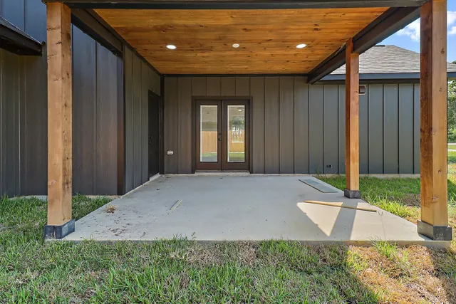 a view of a porch of a house