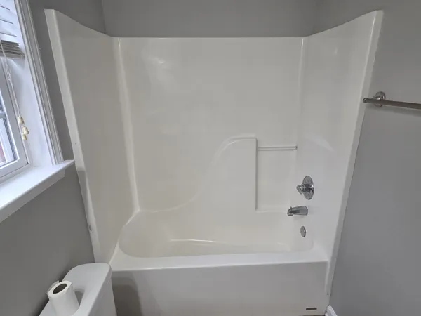 a bathroom with a bathtub