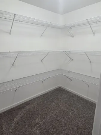 a view of a room with racks on the wall