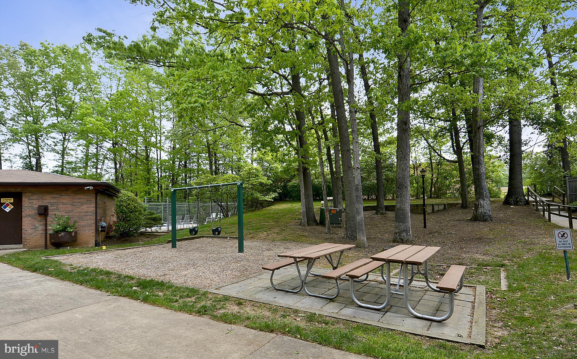 5818 Torington Drive, Unit 859 Springfield, VA 22152 - Photo 42 of 46 a view of a patio with table and chairs potted plants and large tree