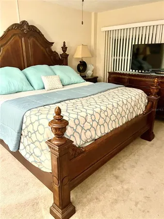a bedroom with a bed and a television
