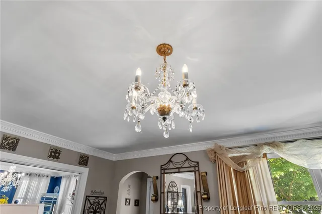 a view of a livingroom with a chandelier