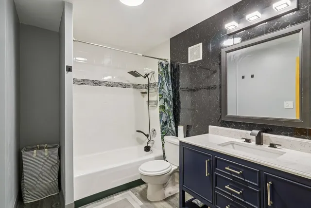 a bathroom with a toilet and a bathtub