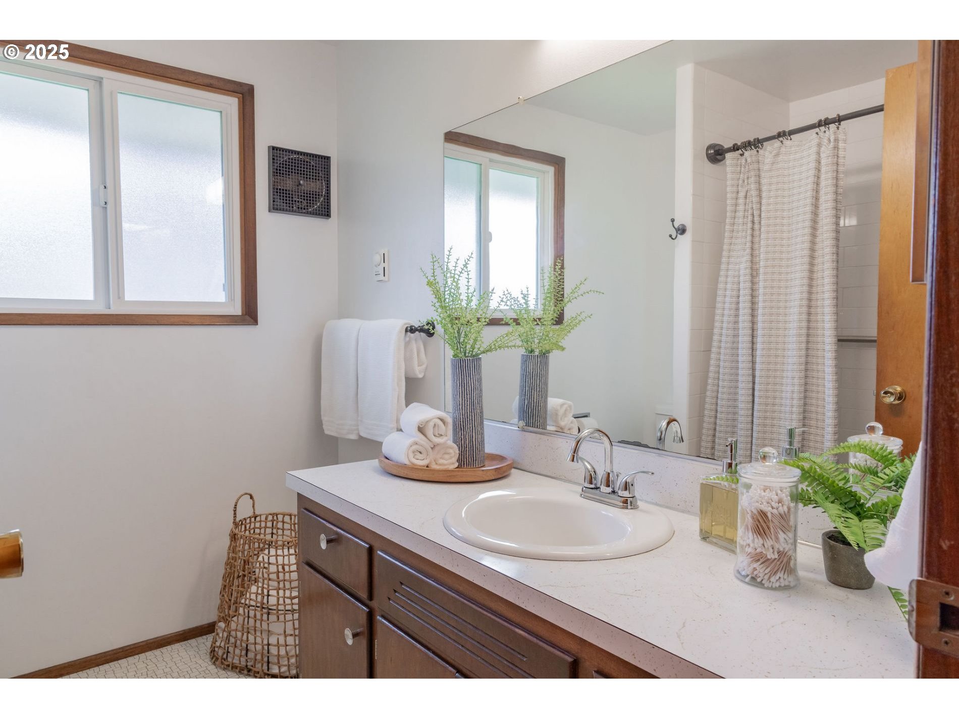75 Northwest 22nd Street Gresham, OR 97030 - Photo 14 of 32 a bathroom with a granite countertop sink a mirror and a shower