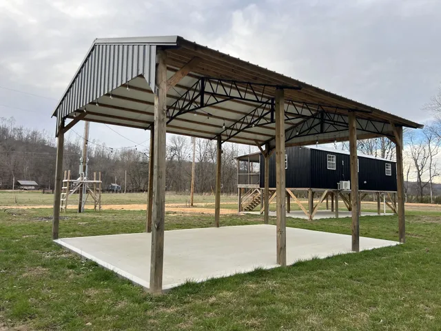 a view of a porch and yard
