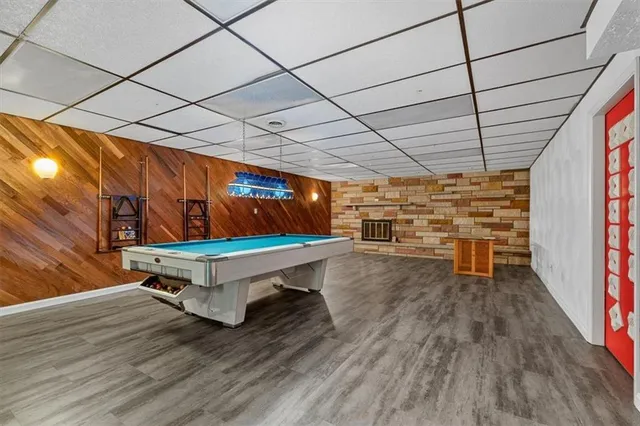 a outdoor space with wooden benches