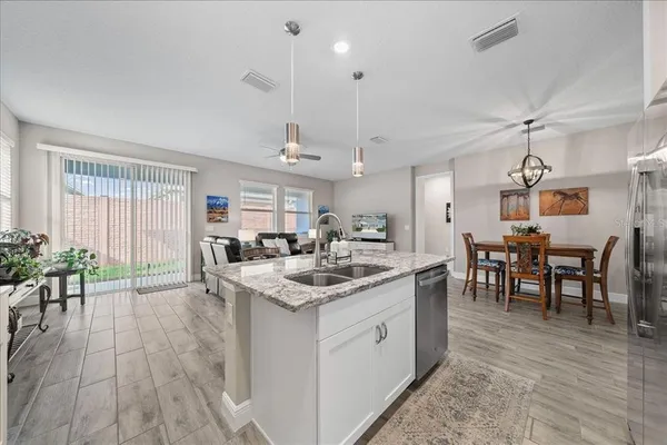 a kitchen with lots of counter top space