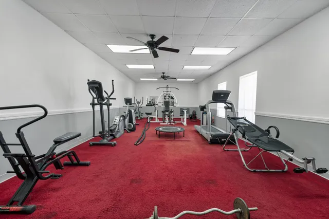 a view of a room with gym equipment