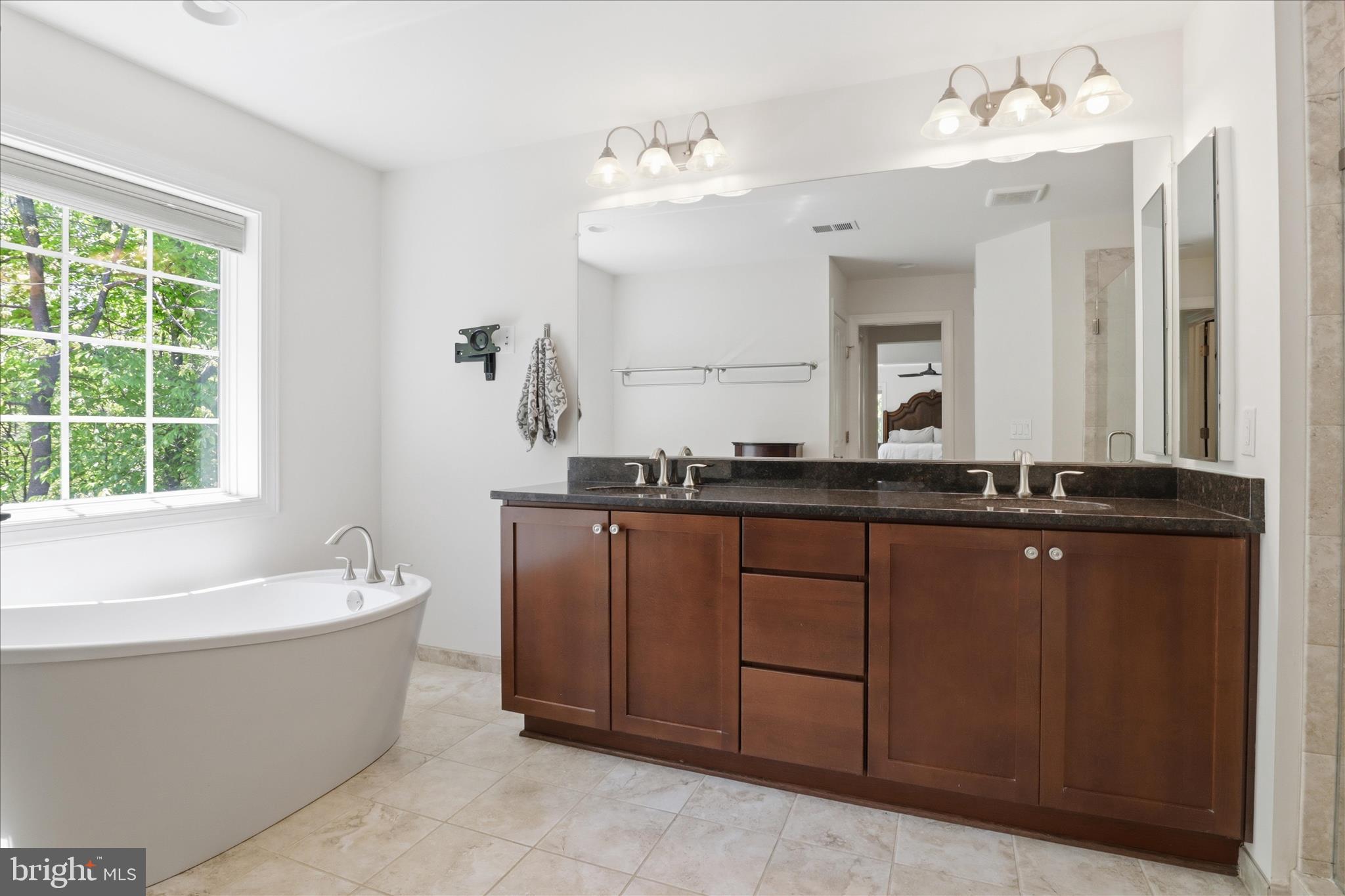 8383 Edward Carr Court Springfield, VA 22153 - Photo 26 of 57 a bathroom with a bathtub a double vanity sink and a mirror
