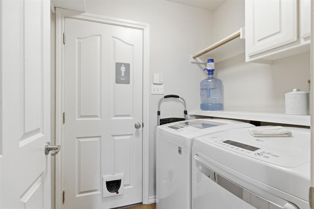 817 Huebner Way Burleson, TX 76028 - Photo 15 of 35 The laundry has room for a full size washer & dryer, plus shelving, hanging rod and cabinet for storage.