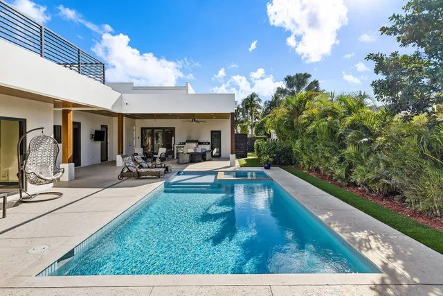 a view of a terrace with a garden