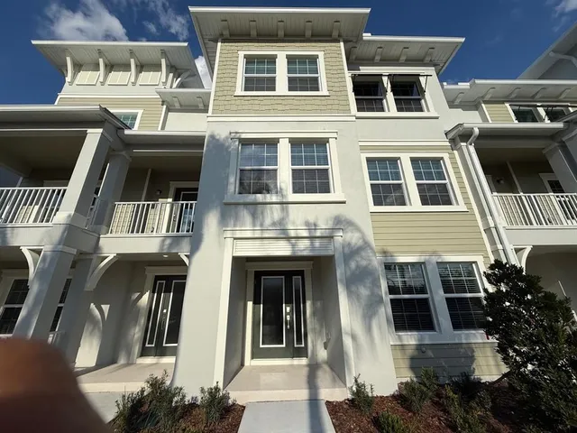 a front view of a multi story building