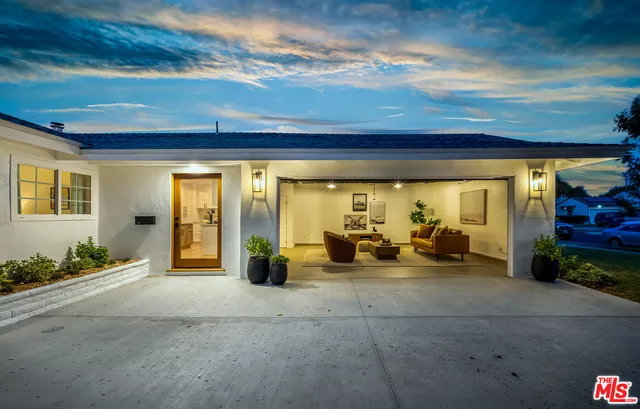 a view of a garage with chairs