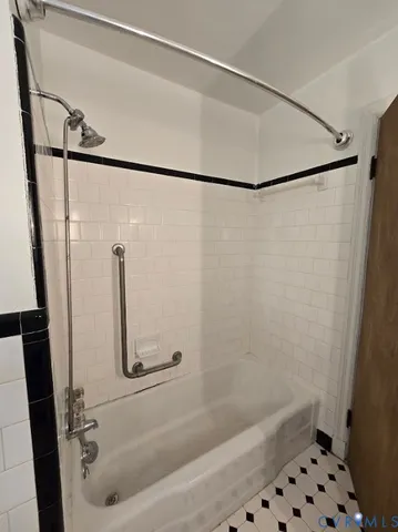 a bathroom with a bathtub
