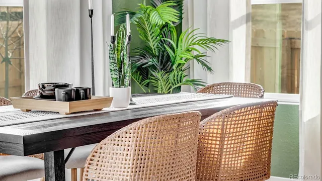a view of a living room with furniture and a potted plant