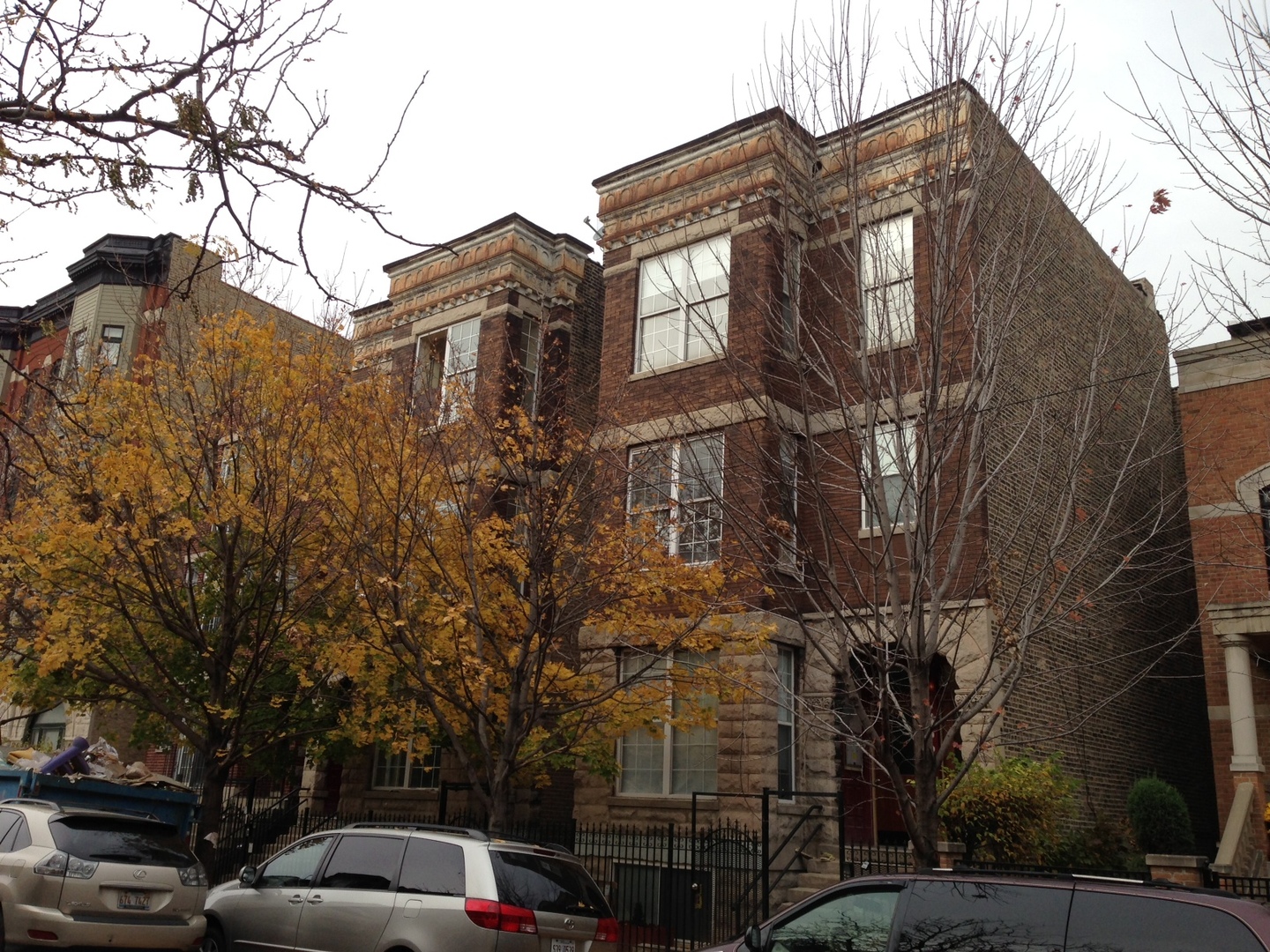 a view of a building with a snow