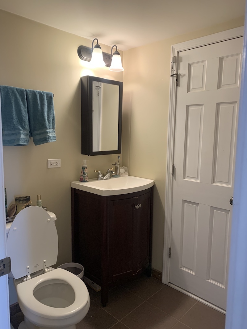 1740 West Huron Street, Unit 3F Chicago, IL 60622 - Photo 16 of 18 a bathroom with a toilet a sink and mirror