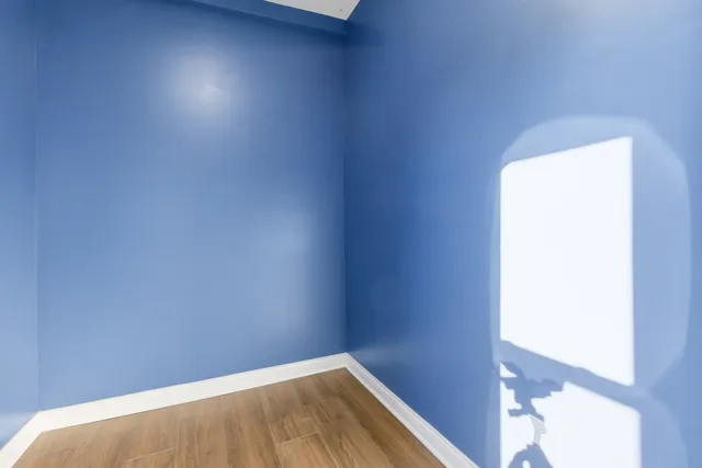 a view of a small space with a window