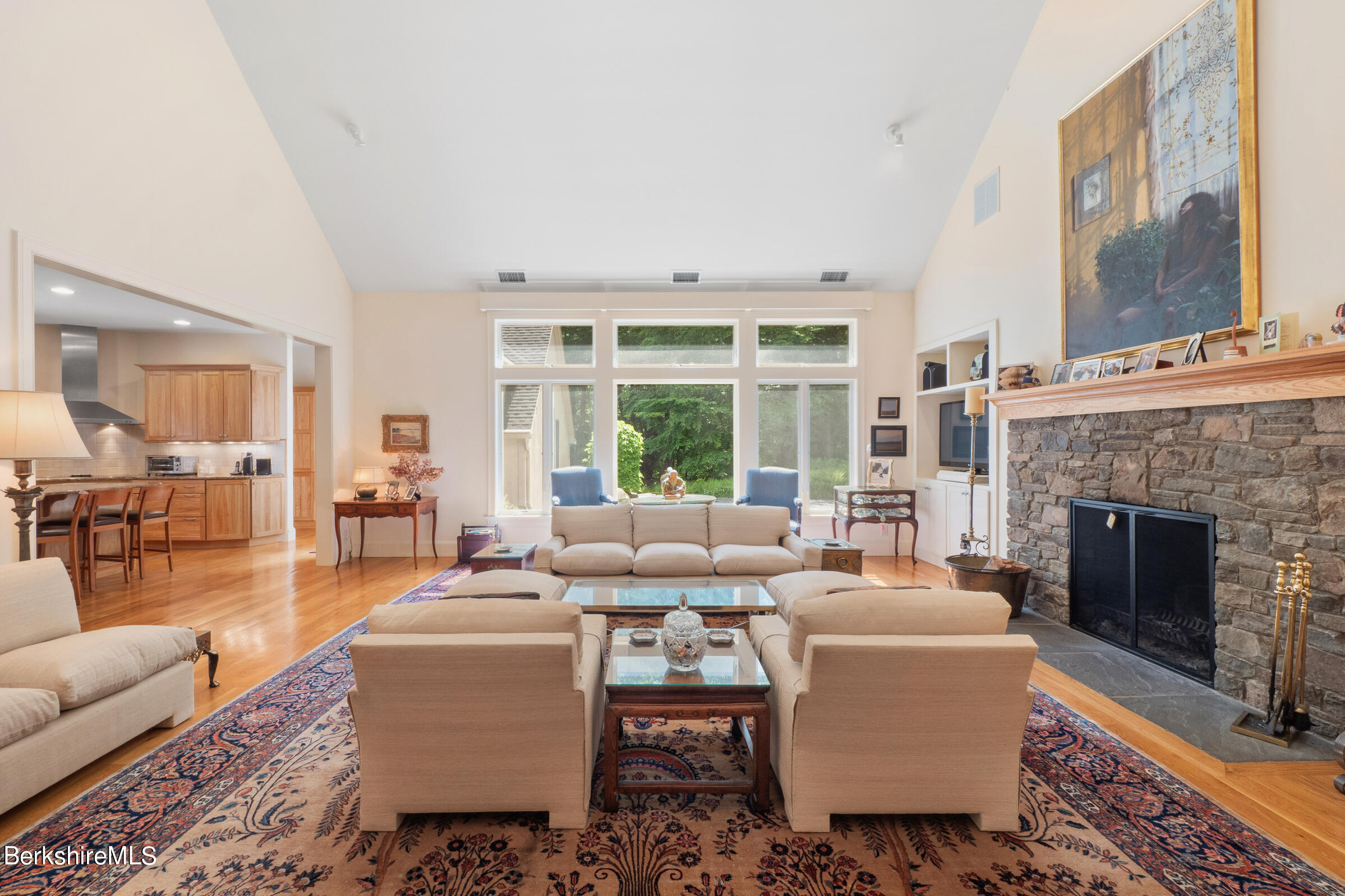 9 East Mountain Road Great Barrington, MA 01230 - Photo 6 of 45 a living room with furniture large window and a fireplace