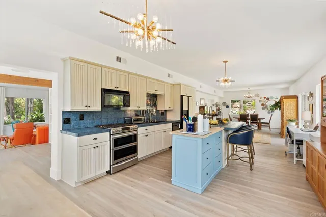 a view of a kitchen and dining room